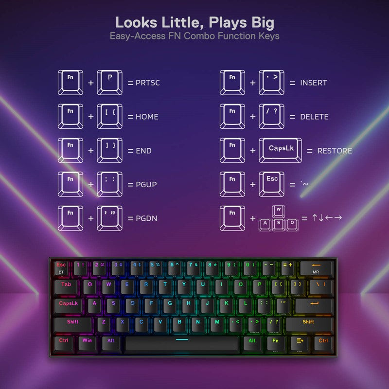 Redragon Draconic K530 PRO 60% Compact Wireless RGB Mechanical Gaming Keyboard (Red Switch) - Black Redragon Draconic K530 PRO 60% Compact Wireless RGB Mechanical Gaming Keyboard (Red Switch) - Black
